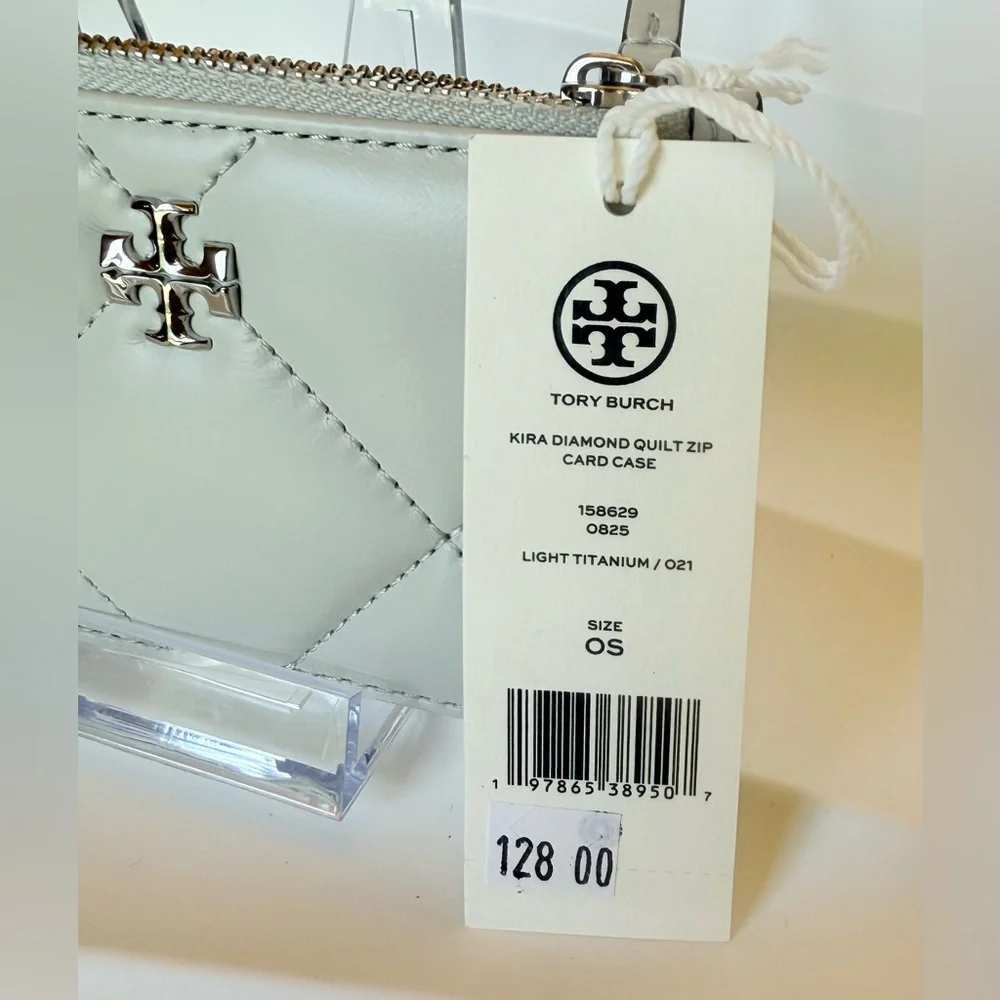 TORY BURCH Kira Diamond Quilted Leather Zip Card Case Wallet - Picture 7 of 8